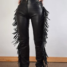 High Waist Fringe Leather Pant  Leather Fringe Pant  USA Style Fringe Pant