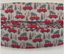 Christmas Ribbon - 7/8" Grosgrain Ribbon - Christmas Tree Car - Christmas