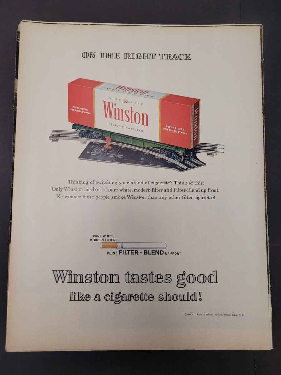 winston cigarette brands VTG 1963 Original Magazine Ad WINSTON Cigarettes On The Right Track