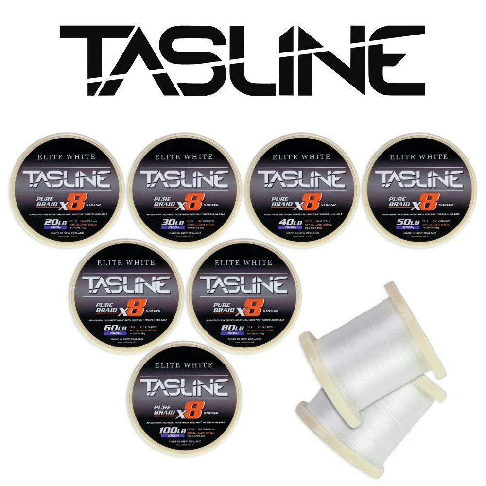 TASLINE BRAID Elite 8X Braided Fishing Line - Spectra 8 Strand White 1000m