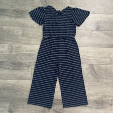 Rare Editions Navy and White Stripe Girls Small Cropped Jumpsuit Romper