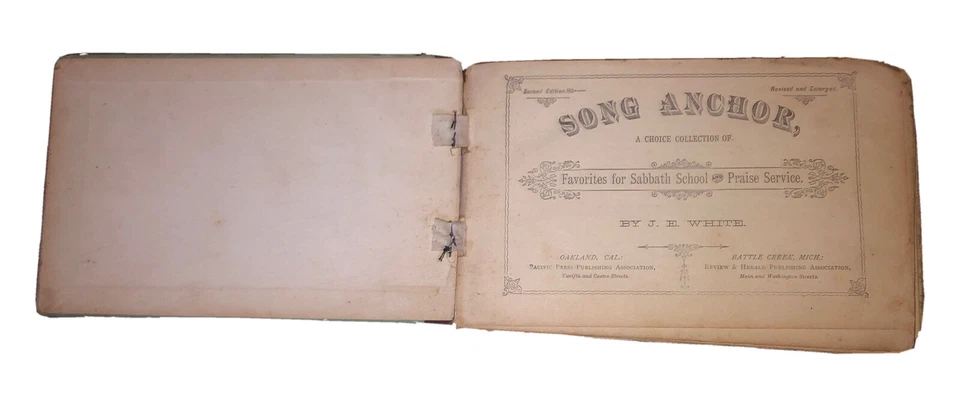Song Anchor Sabbath School J. E. White 1878 Second Edition HC Book - Image 2 of 4