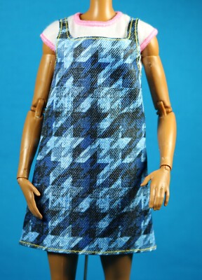 Barbie Fashionistas Doll Denim Print Jumper Dress Made on Shirt PETITE REGULAR