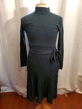 SANDRA DARREN Mock Neck Cable Knit SWEATER Dress Green Women's Large