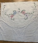18” Vintage embellished Chenille Bedspread Fabric Square W/Antique Daisy Basket