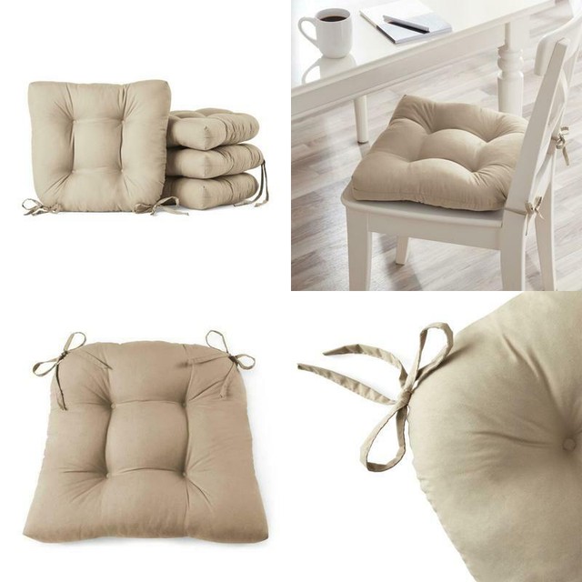 4 Pack Square Chair Seat Cushion Pads With Ties Kitchen Dining Room Tan Beige For Sale Online
