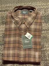 GH Bass & Co Men’s L Fireside Flannel Shirt 100% Cotton Plaid Demitasse