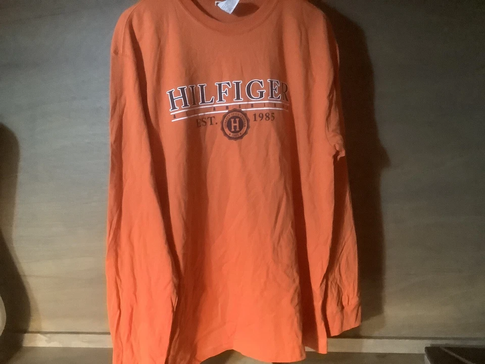 CAMISA JERSEY HOMBRE HILLFIGER TALLA L NARANJA MANGA LARGA ALGODÓN TEE Foto 3 de 4
