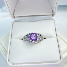 NATURAL Amethyst Ring, Deco Wedding Sterling silver Filigree Custom Made D199