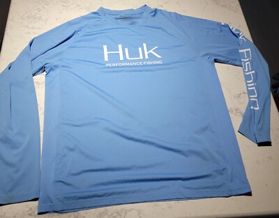 Huk Shirt Mens Large Blue Performance Fishing Long Sleeve