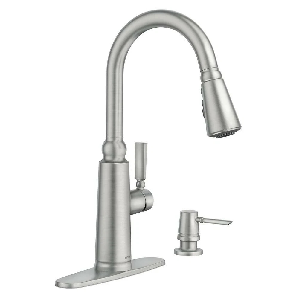 Coretta Single-Handle Pull-Down Sprayer Kitchen Faucet in S.R. Stainless by MOEN
