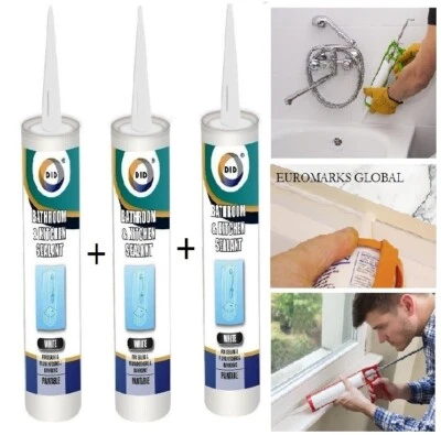 DID Sigillante Silicone Impermeabile Bagno Cucina Bianco Riempitivo Crepe per Doccia 780ml