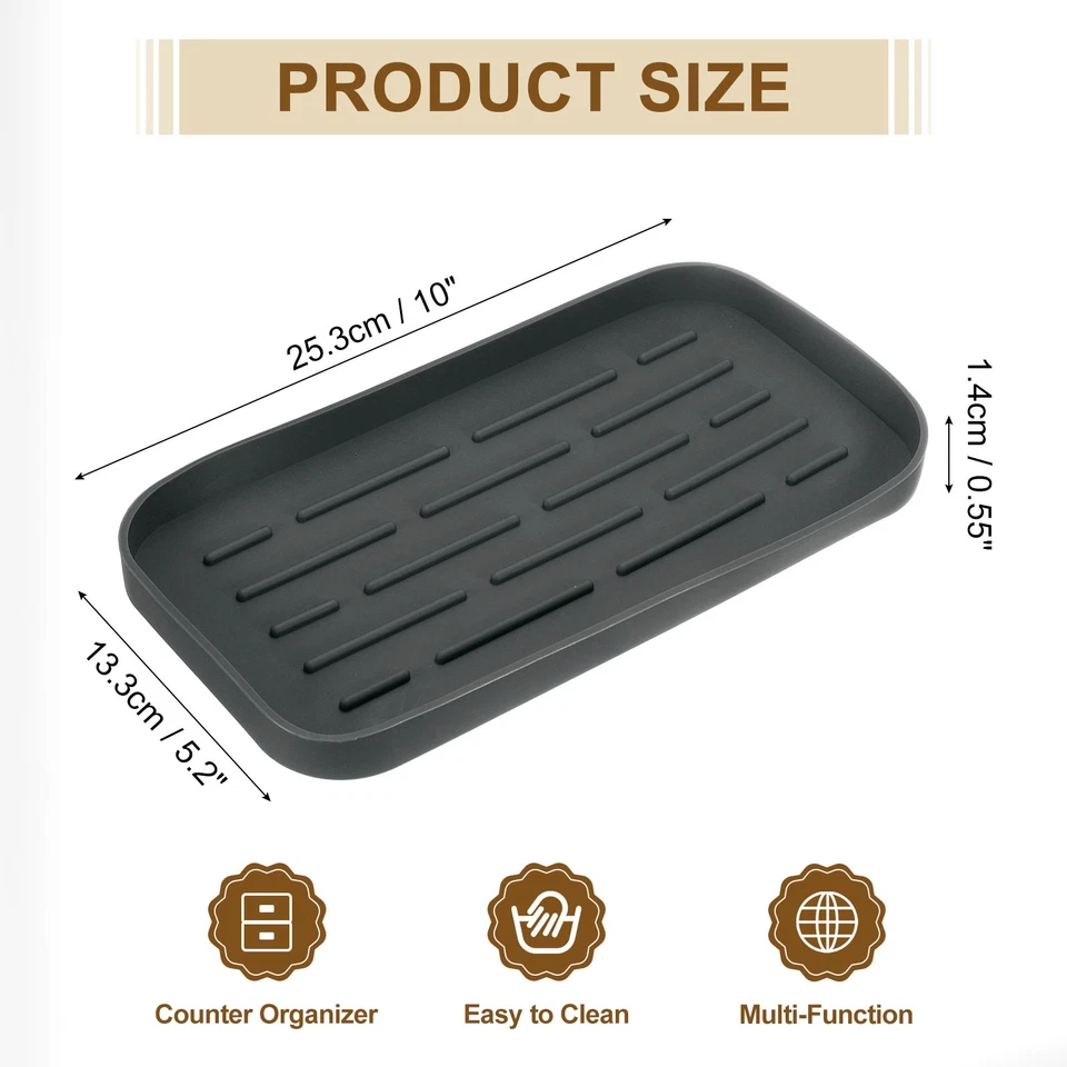 Silicone Kitchen Sink Organizer Tray, Silicone Soap Dispenser Tray(Black) - Image 2 of 4