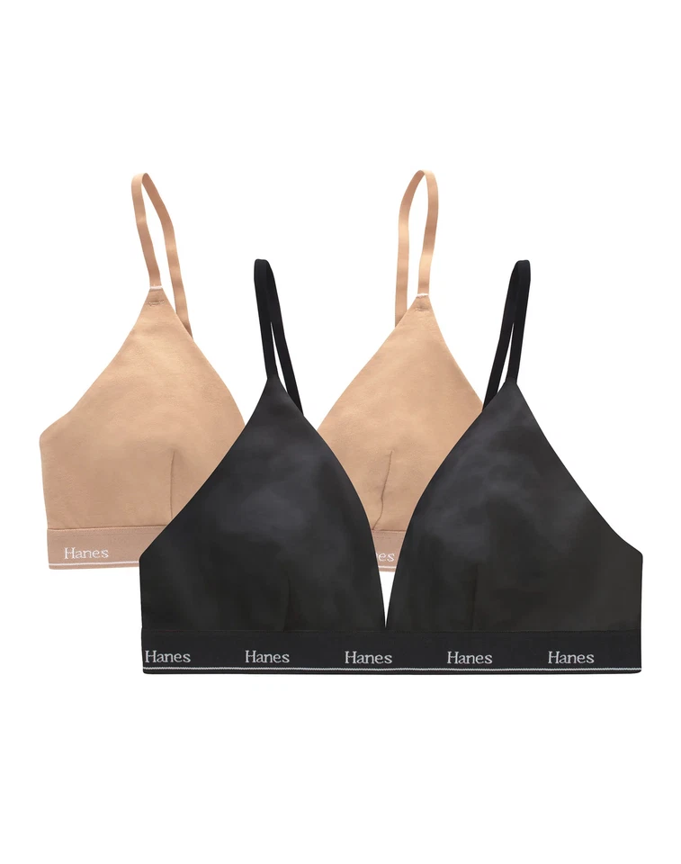 Bralette triângulo feminino Hanes Originals, algodão elástico respirável, pacote com 2