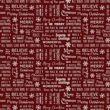 Jingle Bell Flannel Fabric  Christmas Words Red White  Benartex YARD