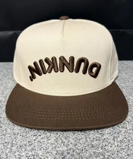 NEW Authentic Dunkin Donuts Upside Down Logo SnapBack Hat Cap Cream Brown Coffee