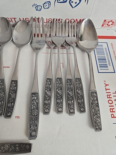 LOT of 19 Interpur Japan INR28 Stainless Flatware Embossed Floral - Picture 8 of 20