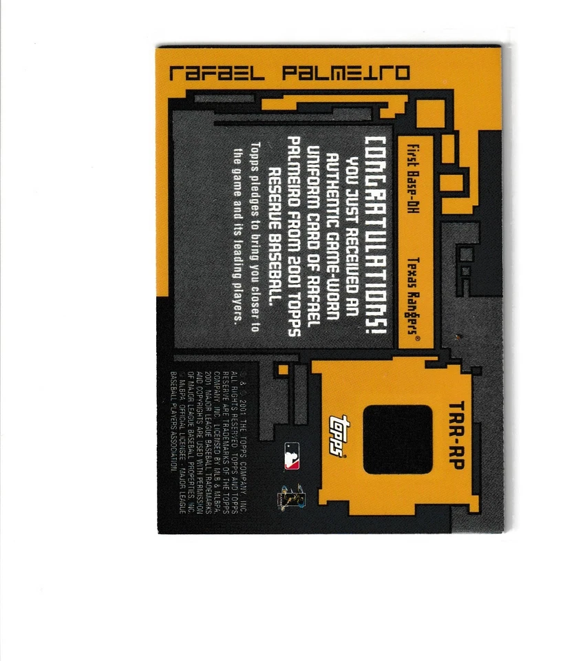 2001 Topps Reserve Rafael Palmeiro Game Worn Uniform - Image 2 of 2