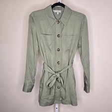 Hobbs London US 4 Sage Green Utility Style Jacket Belted Front Button Closure