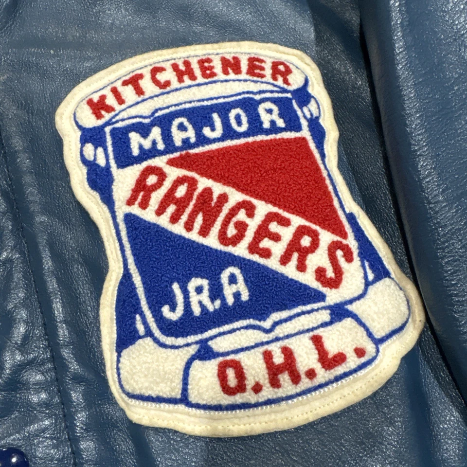 Abrigo Chaqueta De Cuero Kitchener Rangers OHL Hockey Major Junior A Años 70 De Colección Talla L Foto 2 de 4