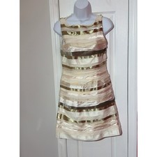 Alice + Olivia Dress Women Cream Gold Silk Tiered Ribbon Mini Size 4