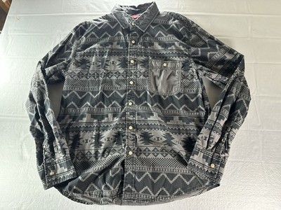 Arizona Jeans Co Button Up Shirt Mens L Gray Aztec Print Fading On Sleeve