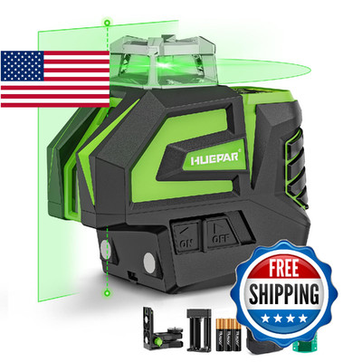 Huepar Self-Leveling Green Cross Line Laser Level w/ 2 Plumb Dots