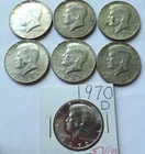 SILVER Kennedy Half Dollars - 1964, 1965, 1966, 1967, 1968, 1969 & Scarce 1970-D