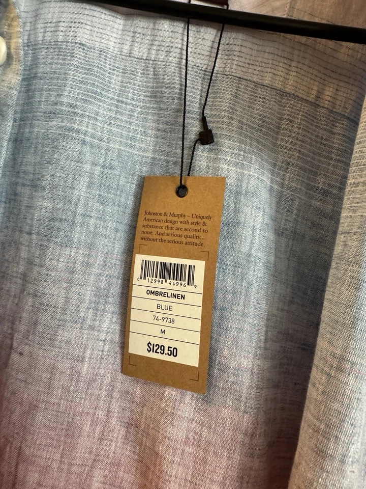 Johnston & Murphy Men's Long Sleeve Shirt Medium Blue, Beige Ombre, Button Front Foto 2 de 4
