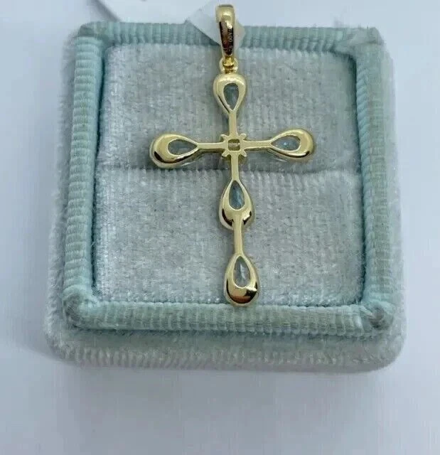 925 Silver Pear Cut Simulated Aquamarine Cross Pendant In 14k Yellow Gold Plated - Image 4 of 4
