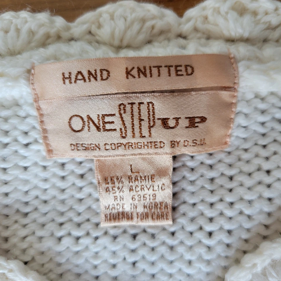 复古 One Step Up 手工针织开衫毛衣女式 LG 粉色教师 — 第 3/4 张图片