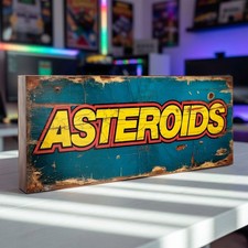 Asteroids Wood Sign 28cm Retro Vintage Style Video Arcade Gaming Logo Plaque