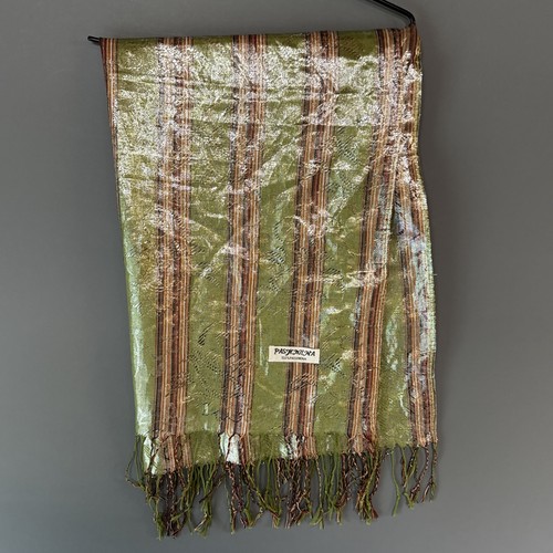 Metallic “Pashmina” Shawl Wrap – Green Stripes Metallic Paisley READ