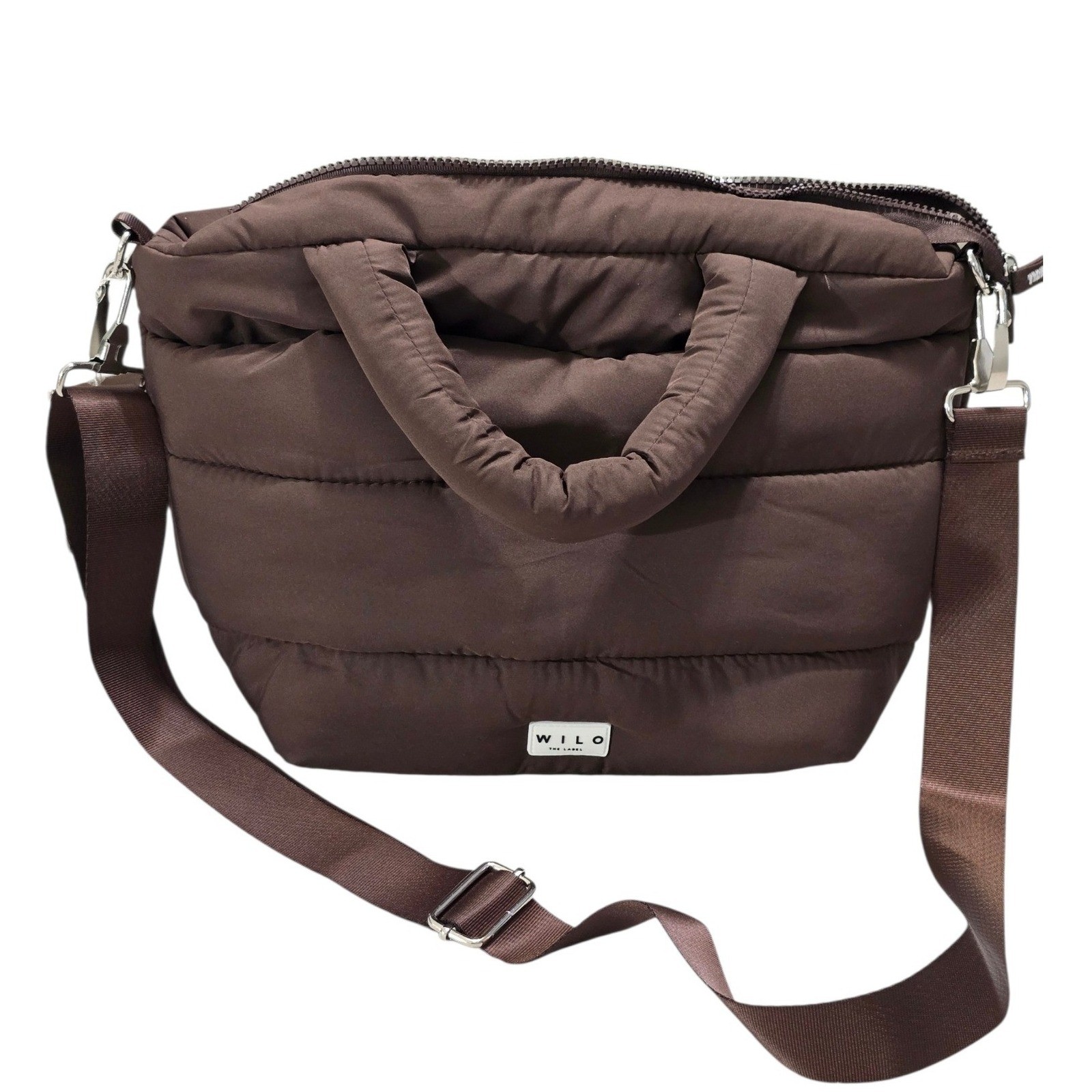 Wilo The Label Mini Two Strap Puffer Tote Bag Espresso Brown Crossbody ESPMINI