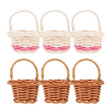 PRETYZOOM Rattan Carpet Basket Set of 6 - Small Woven Handled Baskets for Rus...