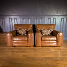 Pair Of Leather Armchairs Chesterfield Scroll Vintage Tan Brown Club Library