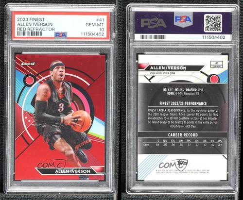 2023 Topps Finest Common Red Refractor 2/5 Allen Iverson #41 PSA 10 GEM MT HOF - Picture 3 of 3