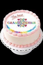 Mamá Abuela Tie Dye Comestible Pastel Topper 8" Redondo Día de la Madre Imagen Personalizada