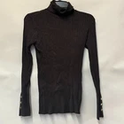 JM Collection Womens XS Espresso Roast Turtleneck Button Sleeve Sweater NWT AH50