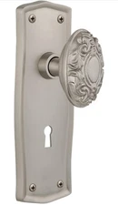 Nostalgic Warehouse Prairie Plate with Keyhole Victorian Knob Mortise Satin Nick