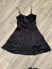 ZARA Black Satin Mini Slip Dress XS Adjustable Straps Sweetheart Neck