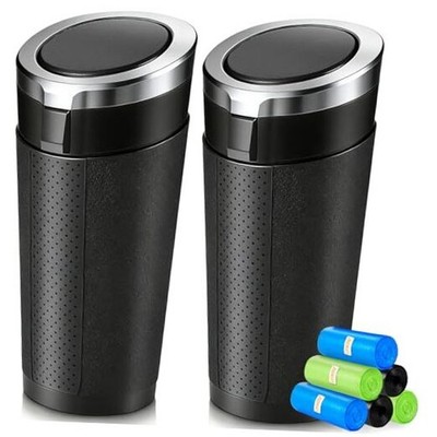 Car Trash Can Bin with Lid - 2 Pack, Leakproof Garbage Can for Black&Silver 2