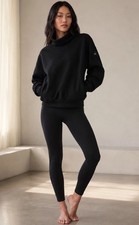 ALO Yoga Hazy Mock Neck Pullover Black Oversized Fleece Sweatshirt Medium cozy