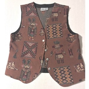 Vintage Lori Lundon Native Tribal Southwest Tapestry Fabric Vest SZ L