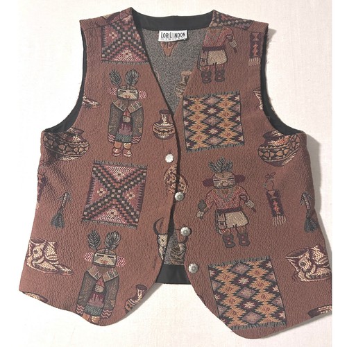 Vintage Lori Lundon Native Tribal Southwest Tapestry Fabric Vest SZ L