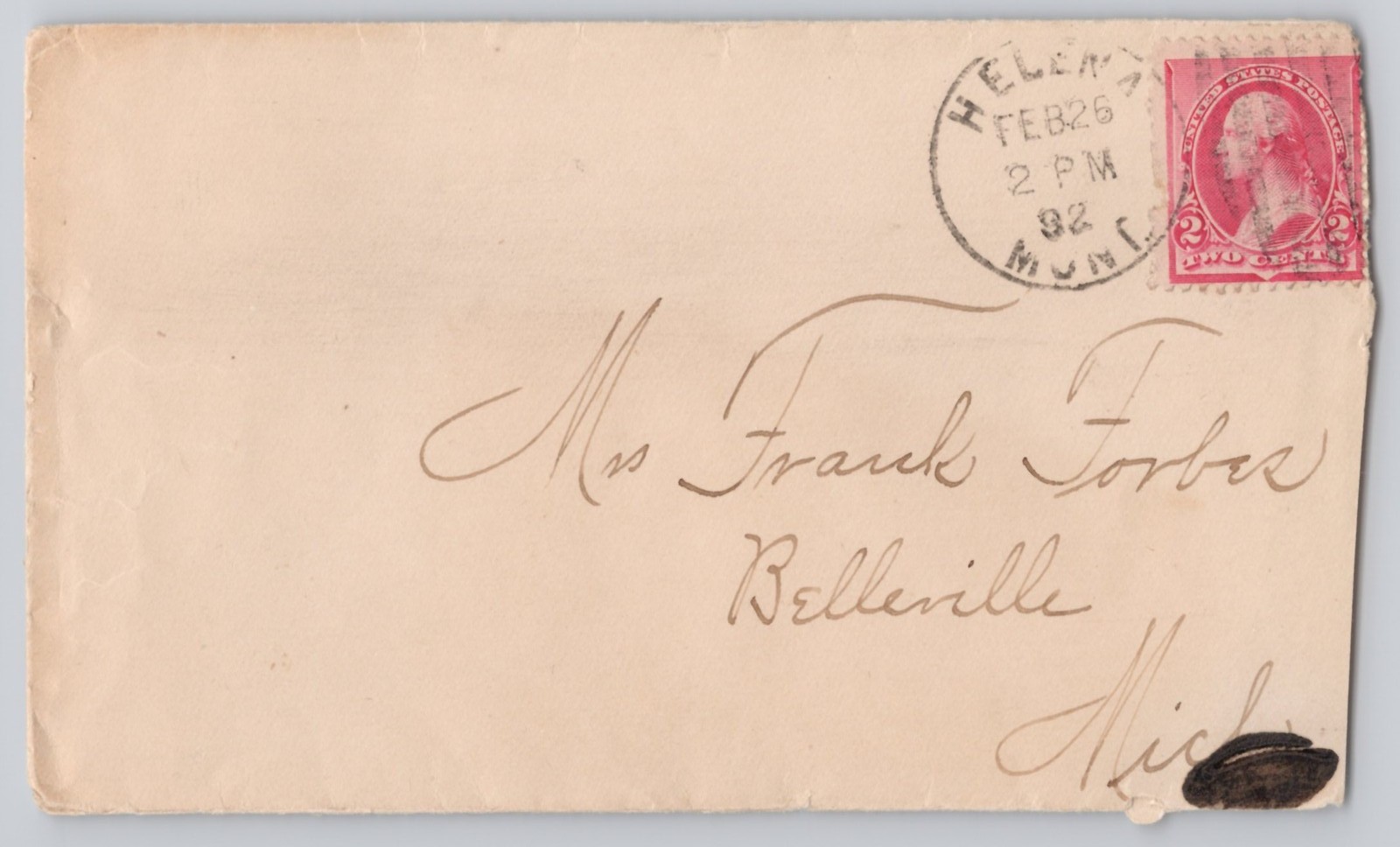Addressed Cover to Mrs Frank, 2c Washington Stamp, Wax Seal Un