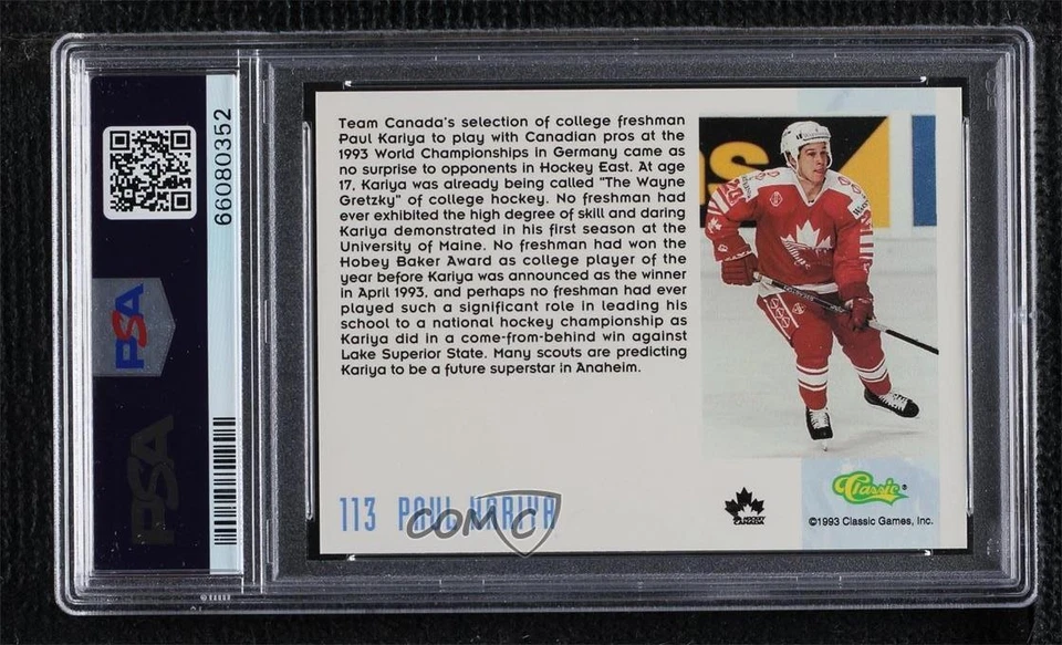 1993-94 Classic Draft Paul Kariya #113 PSA 10 GEM MT HOF - Image 2 of 2