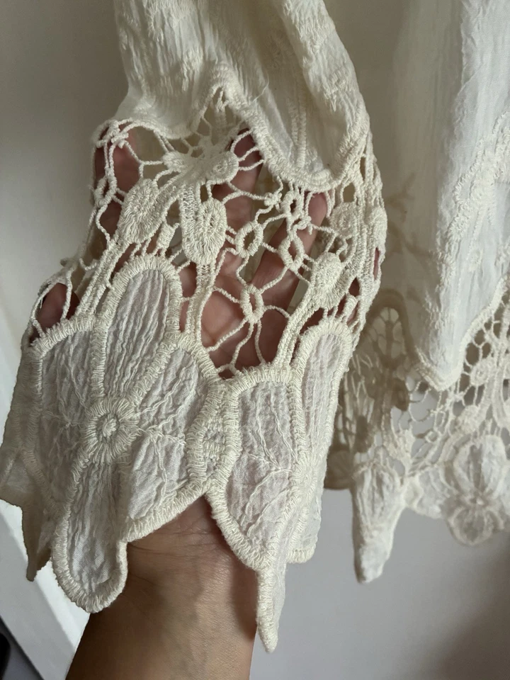 Blusa Anthropologie Lapis Antiga Renda de Crochê Túnica Boêmia Bordada M - Imagem 3 de 4