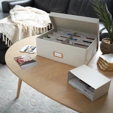 Decorative Photo Organiser - Sturdy Linen Photo Organiser with Dividers