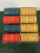 206 Crisloid Bakelite Catelin Poker Chips Blue Green Red Butterscotch with Cases